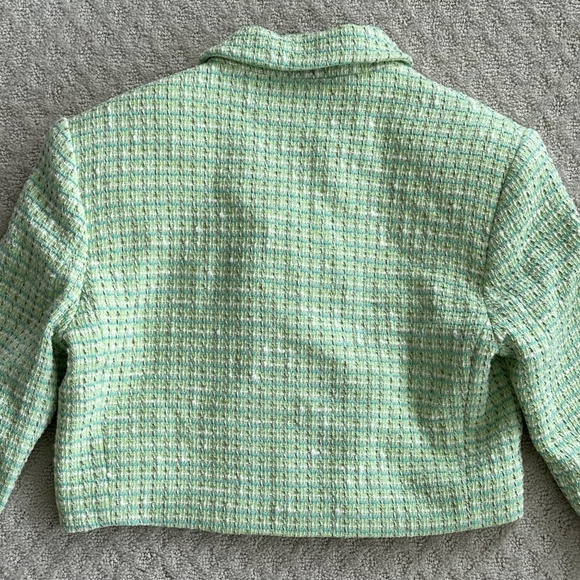 Zara Cropped Tweed Textured Jacket/Blazer Green Small NWT Office Academia Preppy - Picture 10 of 16
